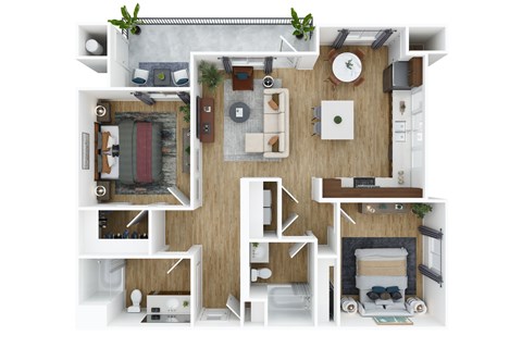 Floor plan for 2 beds, 2 baths, 1059 sqft